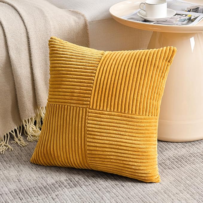 Fancy Homi 2 Packs Sunflower Yellow Spring Decorative Throw Pillow Covers 20x20 Inch for Living Room Couch Bed Sofa, Gold Yellow Home Decor, Soft Corss Corduroy Patchwork Textured Cushion Case 50x50cm