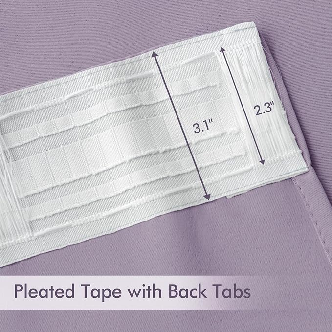 MIULEE Lilac Back Tab Blackout Curtains 63 Inch Length 2 Panels Set for Living Room Bedroom Privacy, Rod Pocket/Pinch Pleat Thermal Insulated Room Darkening Pleated Light Blocking Drapes