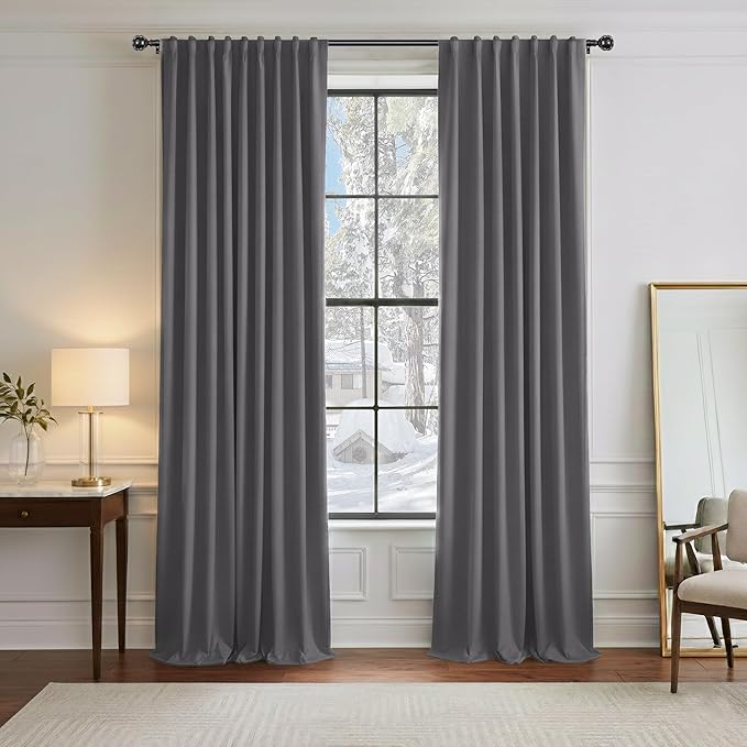 PONY DANCE Decorative Blackout Curtains - 42 W x 84 Inches L, Grey Window Treatments Blinds Thermal Insulated Drapes Light Blocking Thermal Panels Home Decoration for Living Room, 1 Pair