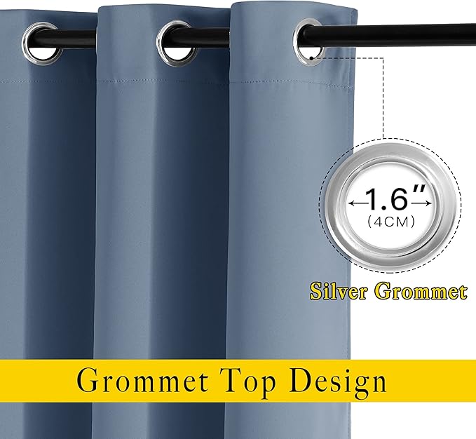 NICETOWN Stone Blue Blackout Curtains 96 inches Long, Grommet Thermal Insulated Room Darkening Window Treatments Voice Reducing for Bedroom/Kids Room, W52 x L96, 2 Panels