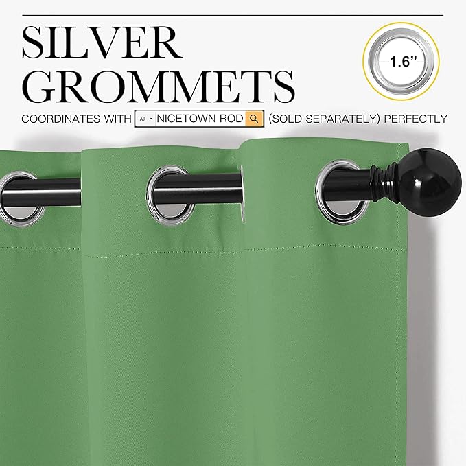 NICETOWN Bedroom Curtains Blackout Drapery Panels, 2 Panels, 70 x 108 inches, Forest Green, Three Pass Microfiber Thermal Insulated Solid Ring Top Blackout Window Curtains/Drapes
