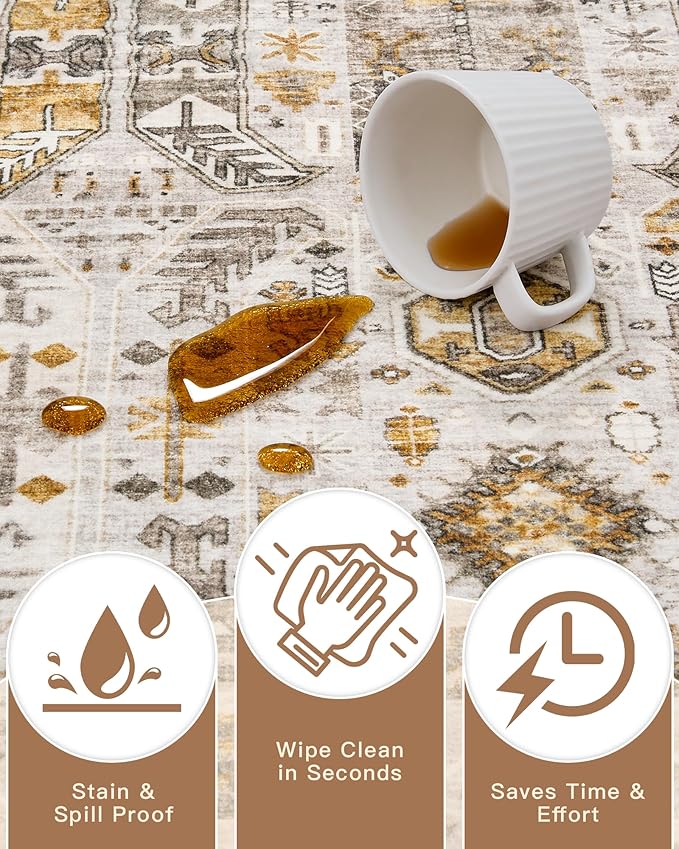 Madane Hallway Rug 3x10, Kitchen Rugs Washable Entryway Rug Vintage Kitchen Runners Non Slip Indoor Area Rug Farmhouse Carpet Runner for Bathroom Living Room Bedroom, Brown/Gold