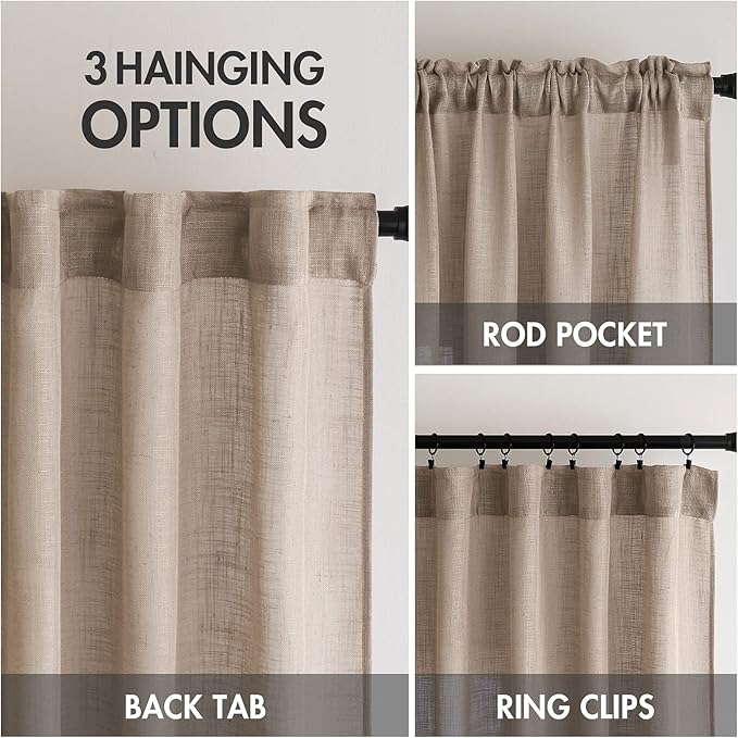 MIULEE Taupe Linen Curtains 84 Inch Length for Bedroom Living Room, Soft Thick Linen Textured Window Drapes Semi Sheer Light Filtering Rod Pocket Back Tab Burlap Look, 2 Panels, 37x84 Inches