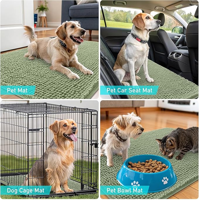 OLANLY Dog Door Mat for Muddy Paws 59x24, Absorbs Moisture and Dirt, Absorbent Non-Slip Washable Doormat, Quick Dry Chenille Mud Mat for Dogs, Entry Indoor Entryway Carpet for Inside Floor, Sage Green