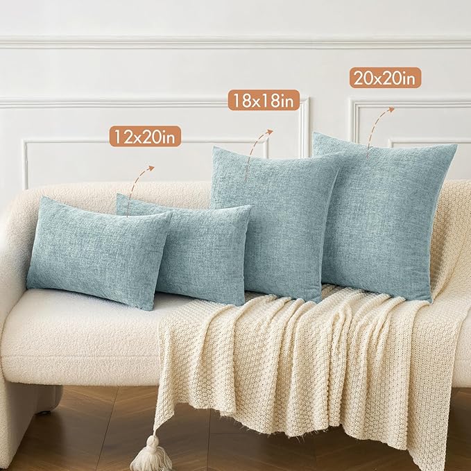 MIULEE Pack of 2 Light Blue Throw Pillow Covers 18x18 Inch Soft Chenille Pillow Covers for Sofa Living Room Spring Home Decor Couch Solid Dyed Cases