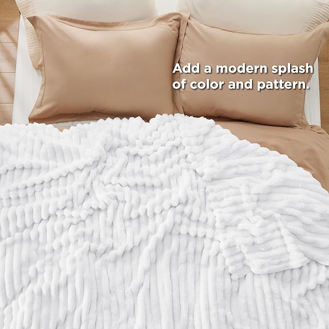 Bedsure GentleSoft King Throw Blanket for Couch - Cozy Soft Blankets for Women, Cute Small Fleece Throws for Girls, Bright White, 108x90 Inches