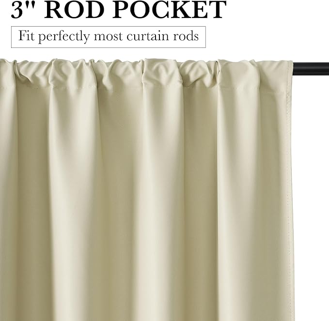 RYB HOME Bedroom Blackout Curtains 72 inches Long, 100% Blackout Thermal Insulated Noise Reducing Curtains for Living Room Nursury, 62 inches Wide by 72 inches Long, Beige