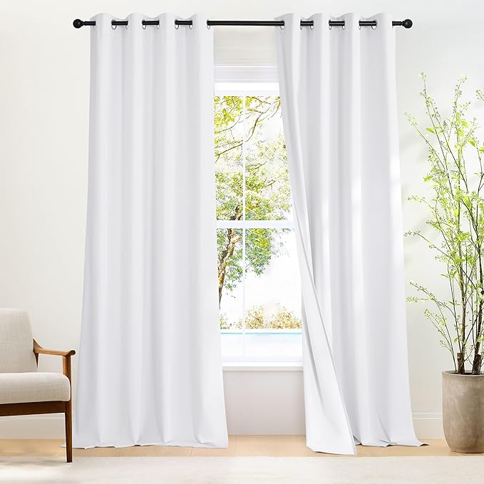 NICETOWN White Blackout Curtains W52 x L95 2 Panels, Grommet Full Blackout Window Treatments Heat Blocking for Bedroom/Living Room