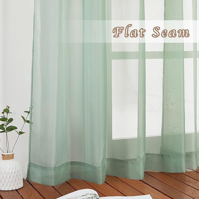 NICETOWN Sage Green Sheer 120 inch Long Curtains Voile Textured, Grommet Soft Voile Sheer Window Treatments Lightweight & Airy Drapes for Living Room/Bedroom, W54 x L120, 2 Panels