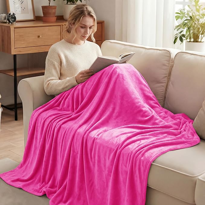 Exclusivo Mezcla Fleece Blanket Twin Size for Bed, Super Soft and Warm, All Season, Cozy, Plush, Lightweight, 60x80 Inches Hot Pink