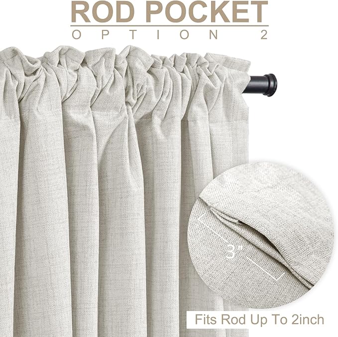 100% Blackout Shield Linen Blackout Curtains for Bedroom 80 Inches Long, Back Tab/Rod Pocket Living Room Drapes, Thermal Insulated Blackout Curtains 2 Panels Set, 50" W x 80" L, Beige
