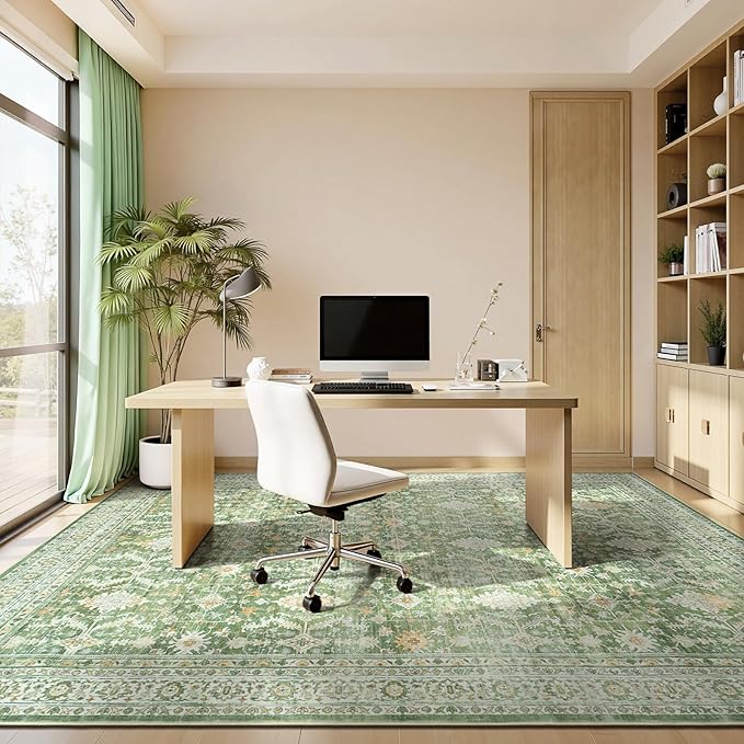 Lofus 10x14 Area Rug for Living Room,Light Green Washable Area Rugs with Non-Slip Backing,Soft Boho Carpets for Bedroom Dining Room Home Office Indoor Nursery