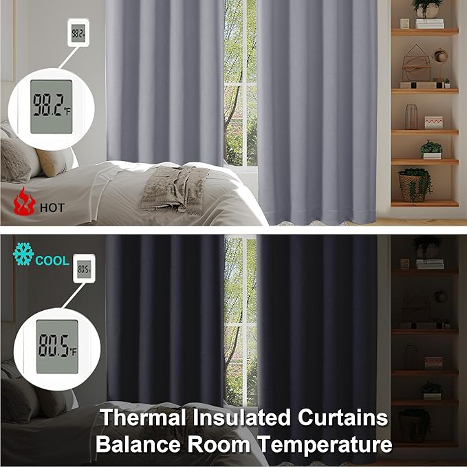 Simplebrand Ava Silver Grey Short Blackout Curtains for Bedroom 45 Inches Long 2 Panels, Solid Thermal Insulated, Energy Saving Window Treatment Curtains Blackout Drapes, W40 x L45 Inch, Silver Grey