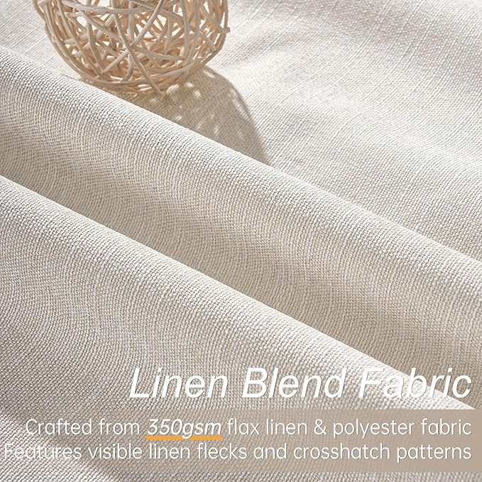 Short Linen Blackout Curtain Tiers 48 Inches Long 2 Panels Set Ivory Birch Thick Linen Texture Curtain Drapes for Small Window Heat Blocking Thermal Insulated Kitchen Bathroom Basement loft(52"Wx48"L)