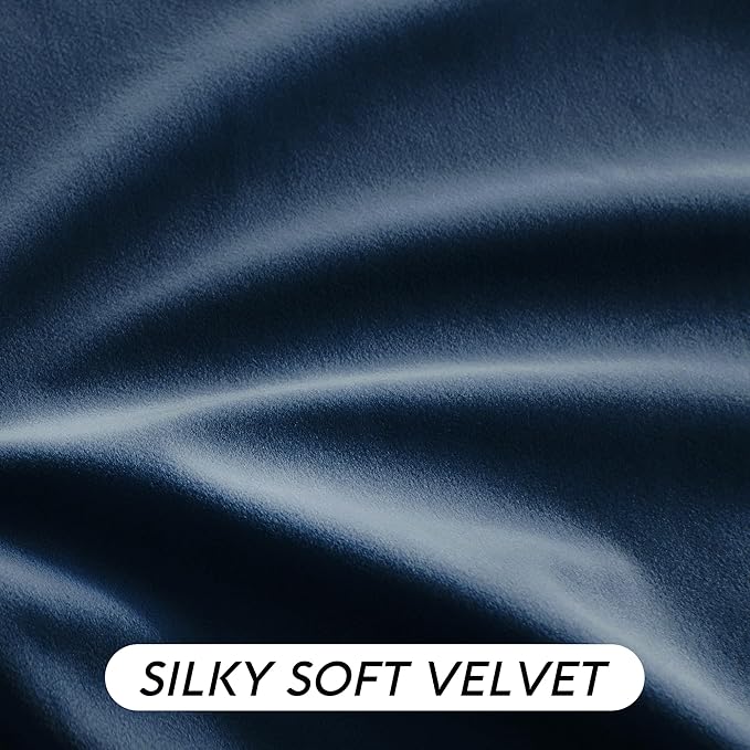 RYB HOME Navy Blue Velvet Curtains 72 inches with Hook Belt, Soft Fabric Room Darkening Thermal Insulated Luxurious Home Decor Curtains for Living Room Bedroom, W 52" x L 72", 2 Panels Set