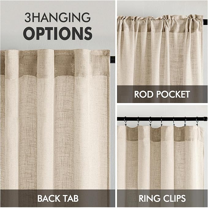 MIULEE Light Taupe Linen Curtains 54 Inch Length 2 Panels for Bedroom Living Room, Soft Linen Textured Window Drapes Semi Sheer Light Filtering Back Tab Rod Pocket Farmhouse Modern Burlap Look Decor