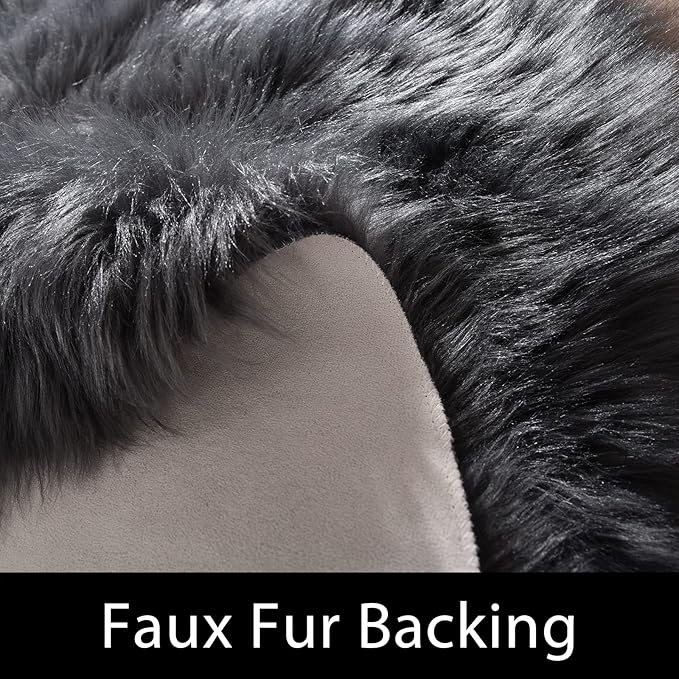 Latepis Living Room Rugs 8x10 Area Rugs for Living Room Dark Grey Faux Sheepskin Fur Rug for Bedroom Washable Fluffy Rug for Office Entertainment Home Décor