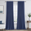 Guken 100% Blackout Curtains 120 Inch Length 2 Panels Set for Living Room Bedroom Back Tab Thermal Insulated Black Out Linen Drapes Room Darkening Window Curtains Classic Blue 52x120