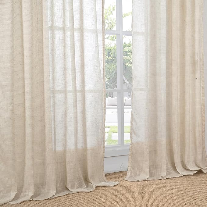 BGment 108 Inch Length Linen Curtains for Living Room Windows, Semi Sheer Natural Textured Drapes for Bedroom Dining Farmhouse Decorative Rustic Rod Pocket Lightweight, 2 Panels, Each 52 Inch Wide