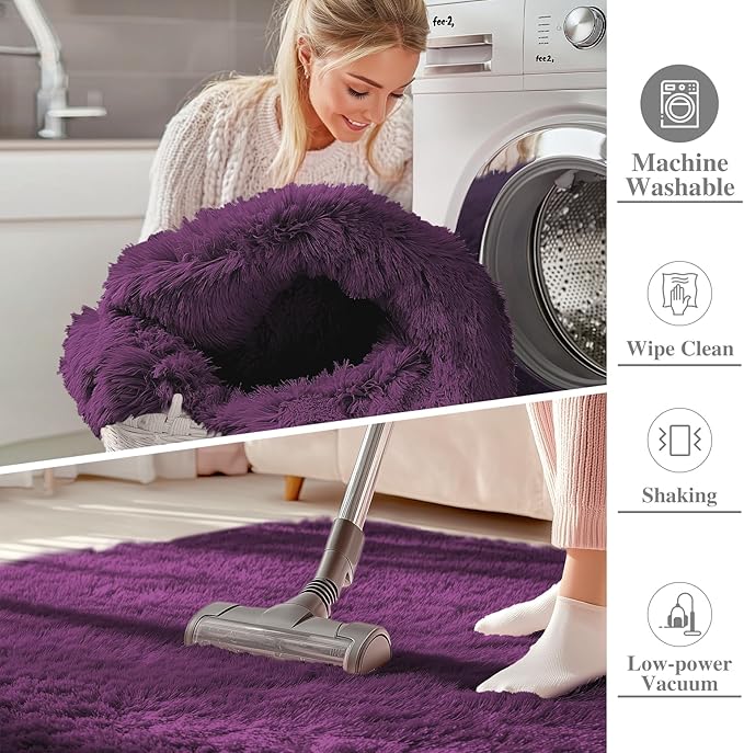 OLANLY 6x9 Machine Washable Large Area Rugs for Living Room, Bedroom, Soft Fluffy Shaggy Bedside Rug, Indoor Floor Carpet for Kids Girls and Boys, Dorms, Nursery, Home Decor Aesthetic, Dark Purple