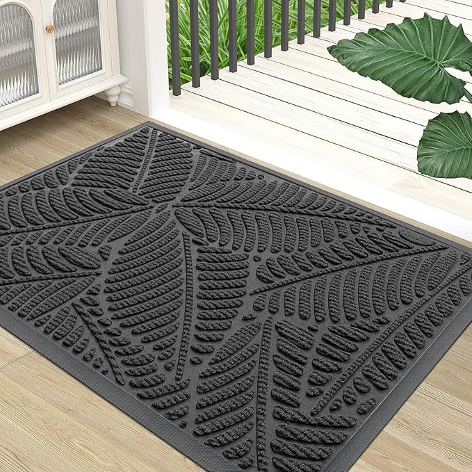 Colorxy Waterproof Doormat, Sturdy Natural Rubber Front Indoor Mat, Non Slip Low Profile Indoor Outdoor Door Mats, Stain and Fade Resistant Floor Mat, Easy Clean Patio Entry Mat, 47''x17'', Light Grey