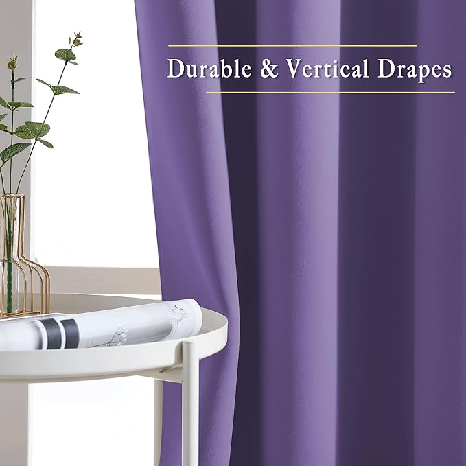 NICETOWN Bedroom Blackout Curtains and Drapes - Window Treatment Thermal Insulated Solid Grommet Blackout Draperies for Kitchen/Cafe (Lilac Purple, Set of 2, 34 by 50 Inch)