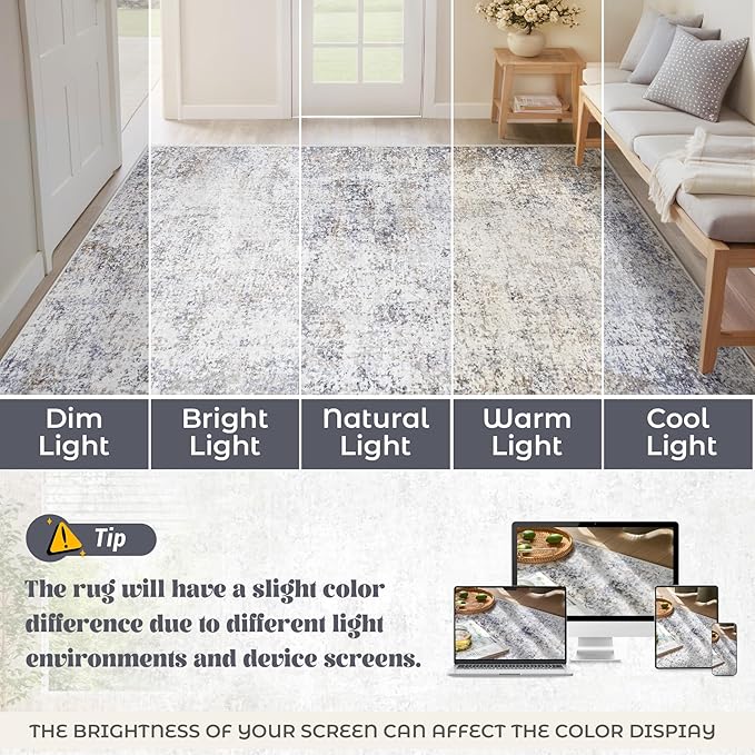 XLUEZ 5x7 Area Rugs for Living Room, Washable Modern Abstract Large Area Rug Neutral Soft Non Slip Kids Rug Stain Resistant Indoor Carpet for Bedroom Nursery Dining Room Playroom(Bluegrey, 5'x7')