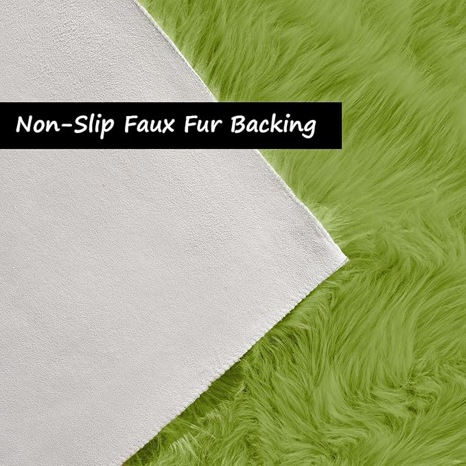 Goolela Lime Green Fluffy Fuzzy Fur Rug for Bedroom 2x3 Faux Sheepskin Area Rug Furry Shaggy Dorm Bedside Soft Washable Rectangle