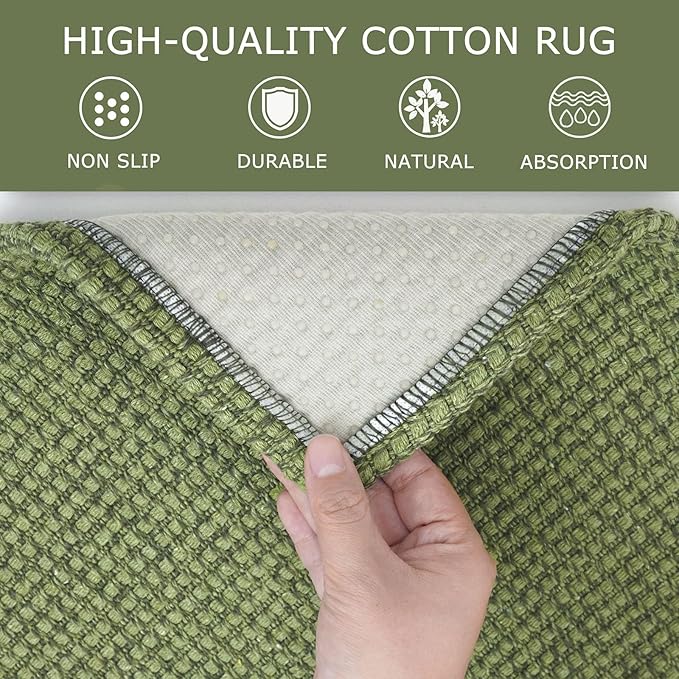 KOZYFLY Extra Long Runners for Hallways 3x14 ft Washable Kitchen Runner Non Slip Rubber Backed Hallway Rug Cotton Entryway Runner Rug Floor Carpet for Indoor Hall, Kitchen,Bright Green/Earthy Green