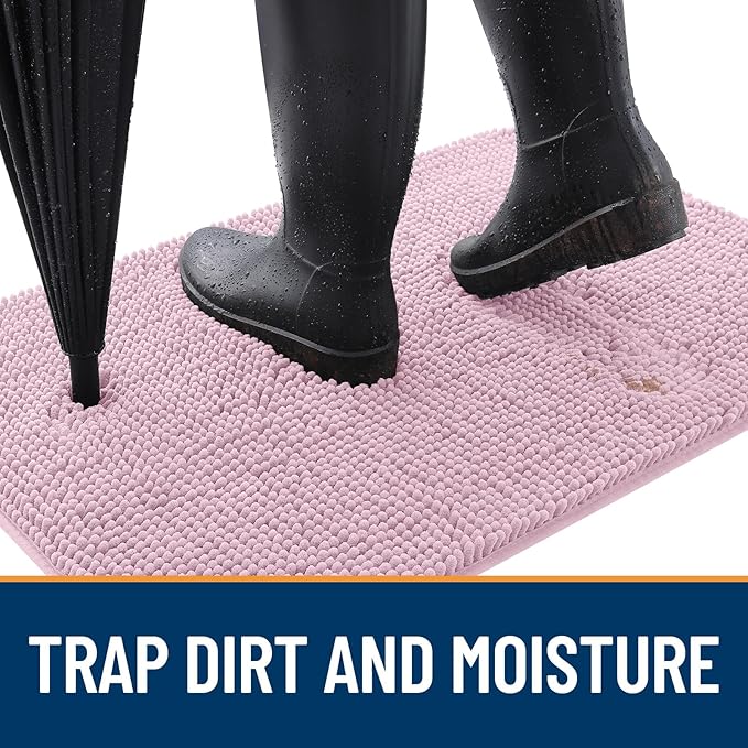 OLANLY Dog Door Mat for Muddy Paws 48x30, Absorbs Moisture and Dirt, Absorbent Non-Slip Washable Doormat, Quick Dry Chenille Mud Mat for Dogs, Entry Indoor Entryway Carpet for Inside Floor, Dusty Rose