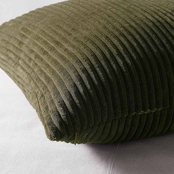 Topfinel Dark Green Euro Shams Decorative Throw Pillow Covers 22x22 Inch Set of 4,Soft Corduroy Striped Gradient Color Large Cushion Cover for Beach,Patio,Balcony,Living Room,Summer Home Decor