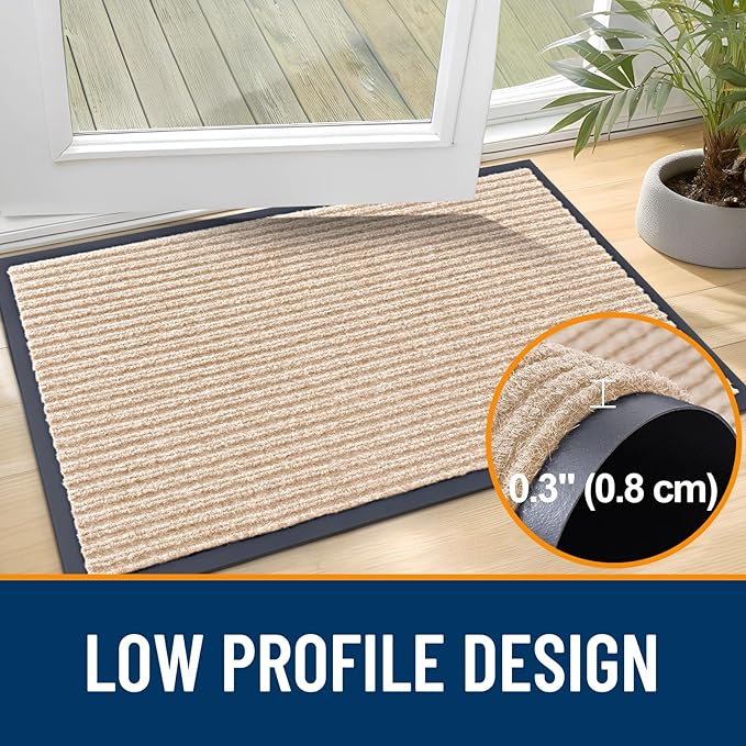 OLANLY Front Door Mat Indoor Outdoor Entrance, Waterproof Heavy Duty Doormat, Fade Resistant, Low Profile, Easy Clean Patio Porch Welcome Floor Mats for Entry, 47x30, Beige