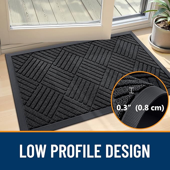 OLANLY Front Door Mat Outside Entrance 71x23, Absorbent, Heavy Duty Sturdy Natural Rubber Doormat Indoor Outdoor, Stain and Fade Resistant, Non-Slip Low Profile Floor Mat for Entryway, Black Diamond