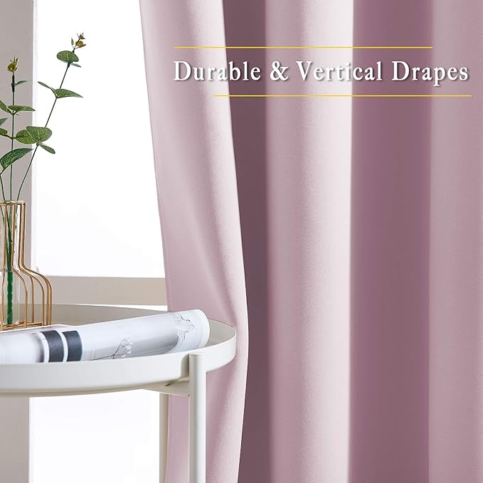 NICETOWN Blackout Pink Curtains for Girls Room - Thermal Insulated Solid Grommet Room Darkening Curtains/Panels/Drape for Bedroom (Lavender Pink=Baby Pink, 1 Pair, 52 by 84-Inch)