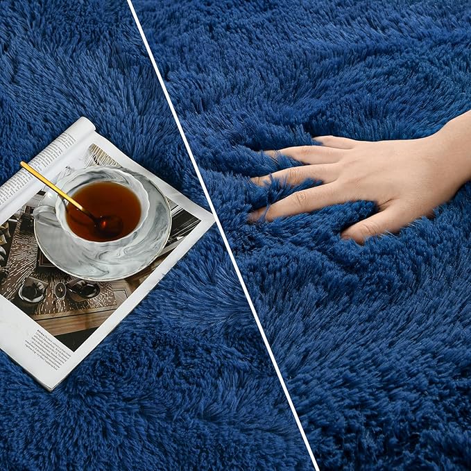 Deerhoo Large Shag Area Rugs 8 x 10, Plush Fuzzy Rugs for Living Room, Ultra Soft Fluffy Furry Rug for Bedroom, Indoor Carpet Nursery Rugs for Kids Room Home Decor,Navy Blue