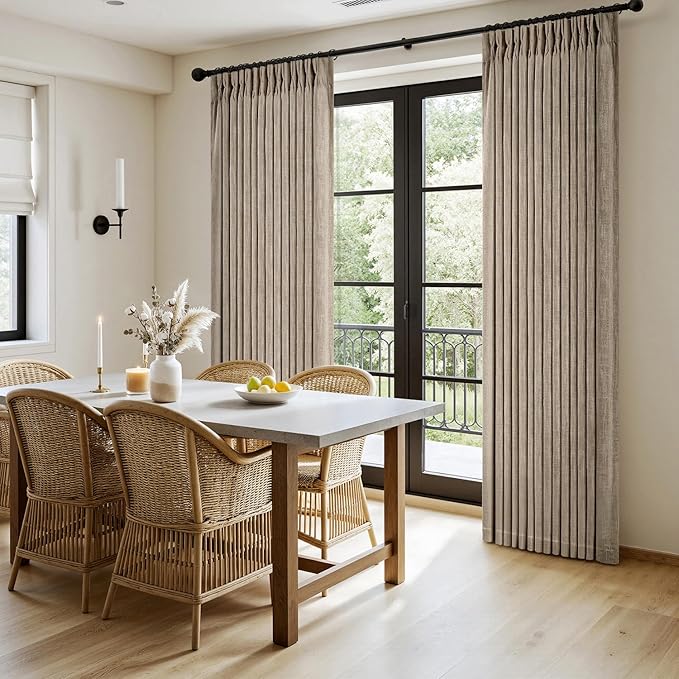 MIULEE Pinch Pleated Thick Linen Curtains 108 Inches Length 2 Panels for Living Room Bedroom, Extra Long Pinch Pleat Drapes Back Tab Light Filtering Grey Beige Foor to Ceiling Curtains with Hooks