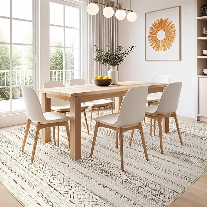 Nakagishi 12x15 Area Rugs Living Room: Washable Boho Large Neutral Modern Soft Farmhouse Rug Stain Resistant Indoor Non-Slip Accent Carpet for Bedroom Nursery Kids Playroom Office Dining Room- Brown