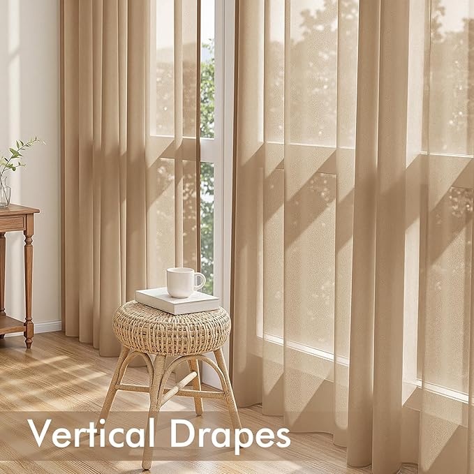 MIULEE Brown Sheer Curtains 72 Inches Long, 4 Panels Set, Rod Pocket Voile Drapes Light Filtering and Semi Transparent, Elegant Window Treatments for Bedroom Living Room,42 x 72 Inches