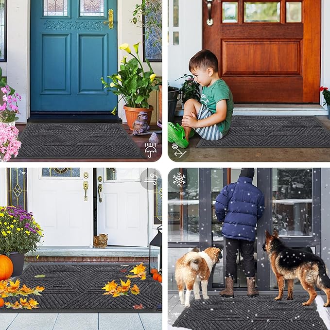 Smiry Front Door Mat Outside Entrance, Heavy Duty Sturdy Natural Rubber Doormat, Trap Dirt and Moisture, Easy Clean Low Profile Welcome Floor Mats for Indoor Outdoor Entry, 59x34 Inch, Medium Grey