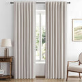 MIULEE 100% Blackout Linen Curtains for Bedroom, Ivory Solid Luxury Decor Thermal Insulation Room Darkening Drapes for Living Room Nursery Back Tab Rod Pocket 42 x 84 Inches, 2 Panels