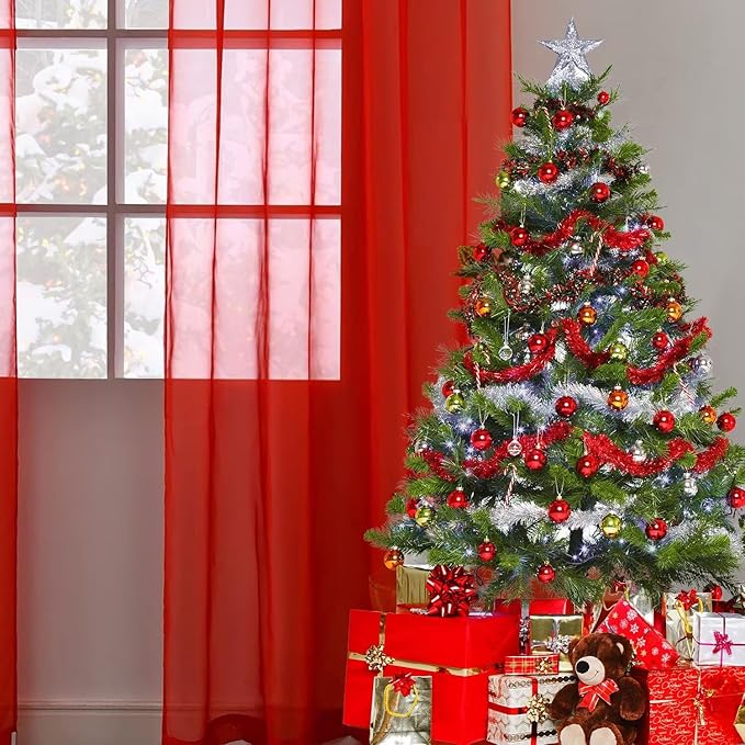 SpaceDresser Basic Rod Pocket Sheer Voile Window Curtain Panels White 1 Pair 2 Panels 38 Width 84 Inch Long for Kitchen Bedroom Children Living Room Yard(Red,38 W x 84 L)