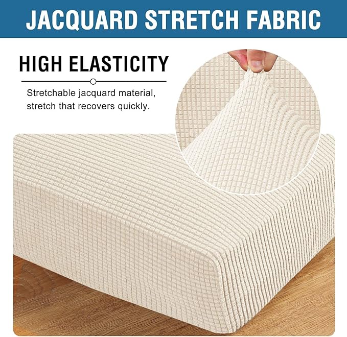 H.VERSAILTEX Super Stretch Individual Seat Cushion Covers Sofa Covers Couch Cushion Covers Slipcover Sets Thick Jacquard Textured Twill Fabric (1 Piece Loveseat Cushion Cover, Natural)