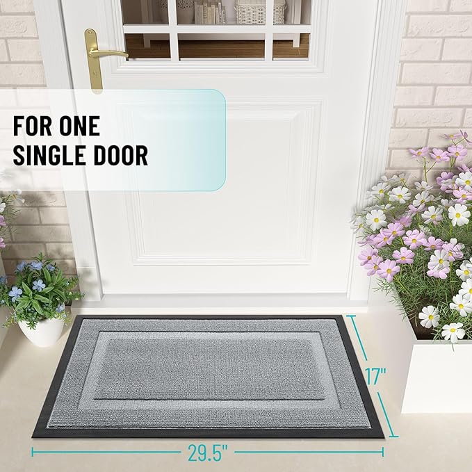 OLANLY Front Door Mat Indoor Outdoor Entrance, Waterproof All-Season, All-Weather Doormat, Sturdy Natural Rubber, Low Profile, Easy Clean Patio Porch Entryway Mat, 47x23, Ash Gray