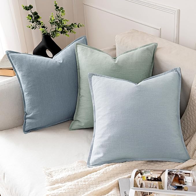 MIULEE Decorative Linen Euro Sham Pillow Covers 26x26 Blue Grey Boho FarmhouseNeutral Couch Throw Pillows for Bed Pack of 2 Accent Coastal Modern Pillowcase Summer Sofa Livingroom Home Decor