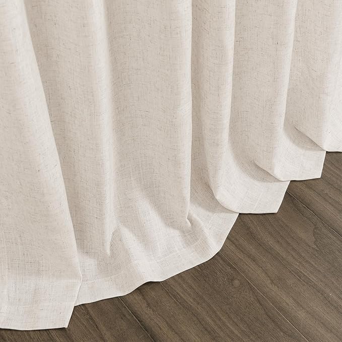 Extra Long Tan Beige Curtains 132 inch Length 2 Panels Set Back Tab Neutral Farmhouse Drapes Light Filtering Semi Sheer Linen Curtain 132 inches Long for Floor to Ceiling Window Patio Sliding Door