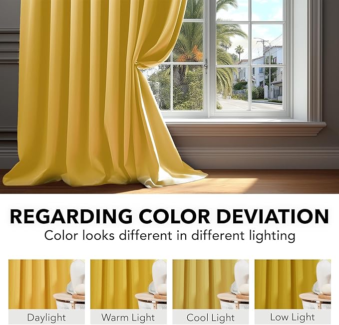 Deconovo Blackout Curtain Panels for Kids Bedroom Room Darkening Back Tab and Rod Pocket Curtains 42Wx72L Inch Mellow Yellow 2 Panels
