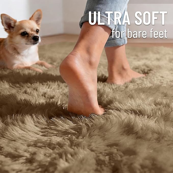 OLANLY 2x8 Machine Washable Runner Rugs for Hallway, Soft Fluffy Shaggy Bedside Rugs for Bedroom, Living Room, Indoor Floor Carpet for Kids Girls and Boys, Home Decor Aesthetic, Taupe