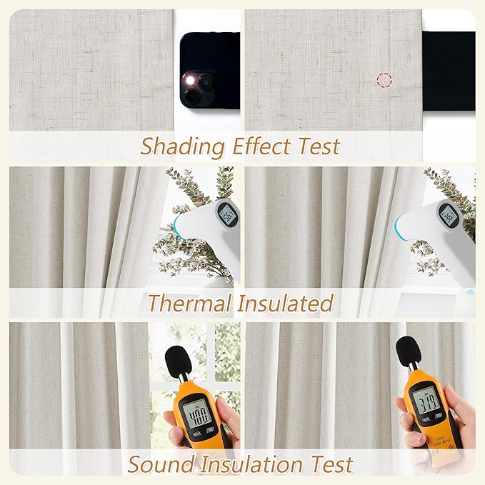 Guken 100% Blackout Boho 96 Inches Long Natural Linen Curtains Floor to Ceiling Drapes for Living Room Winter Thermal Insulated Room Darkening Black Out Sliding Barn Door Curtain, 52x96