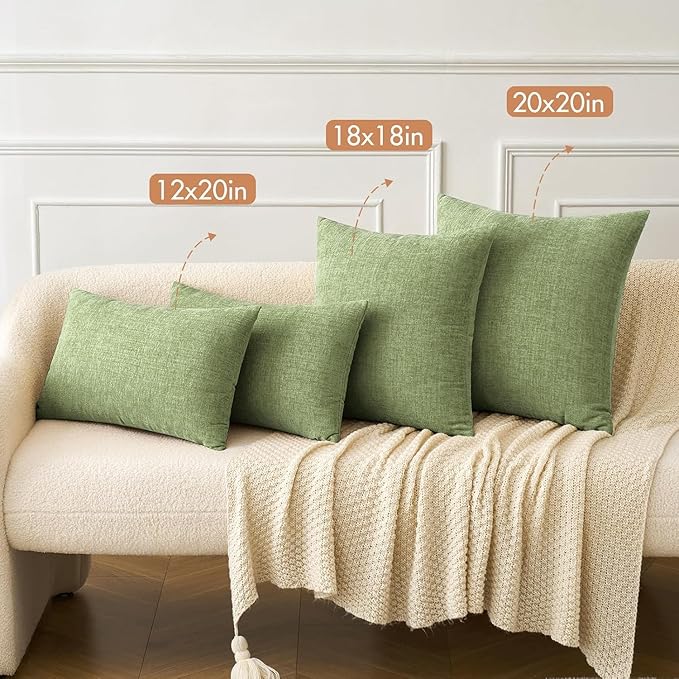MIULEE Pack of 2 Couch Throw Pillow Covers 14x22 Inch Spring Soft Sage Green Chenille Lumbar Pillow Covers for Sofa Living Room Solid Dyed Cases