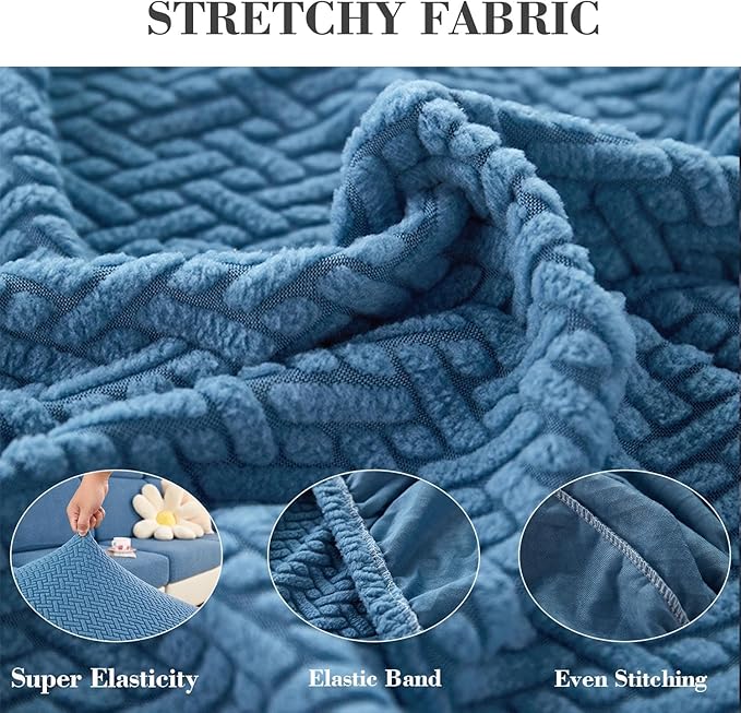 Sofa Covers Couch Covers for Sofa Pet Friendly Couch Cushion Covers Universal Sofa Covers Washable Stretch Slipcovers for Sectional Sofa (Texture Blue, 3 Seats + Chaise Cover)